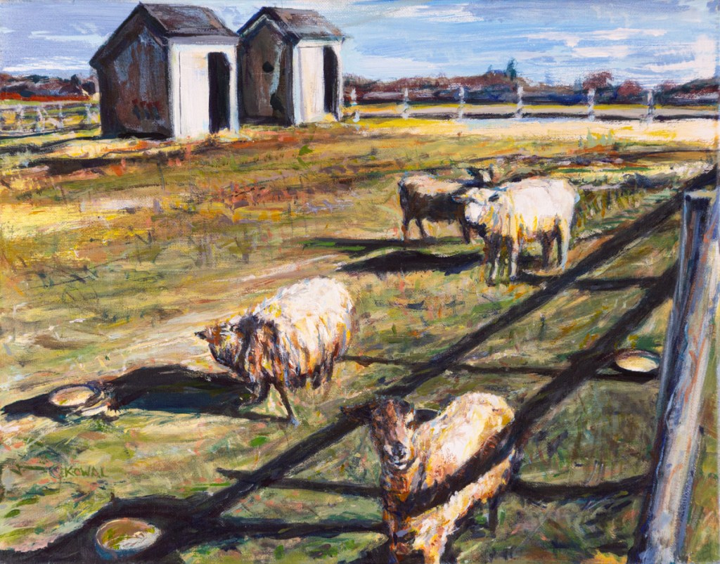 Painting: Sheep and Fence Shadow